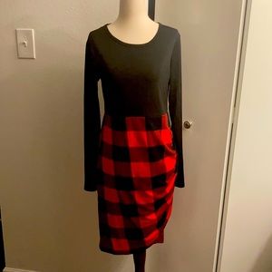 Long Sleeve Red and Black Plaid Dress